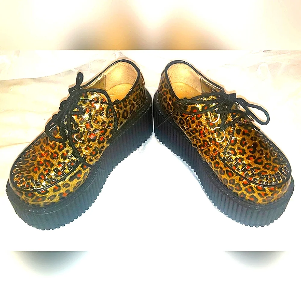 New Demonia Sparkling Leopard Print Platform Creepers - Picture 3 of 12